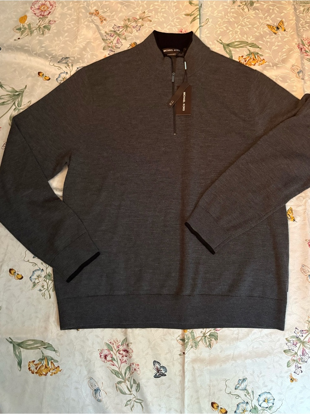 Michael Kors Men's Dark Charcoal Quarter Zip Sweater